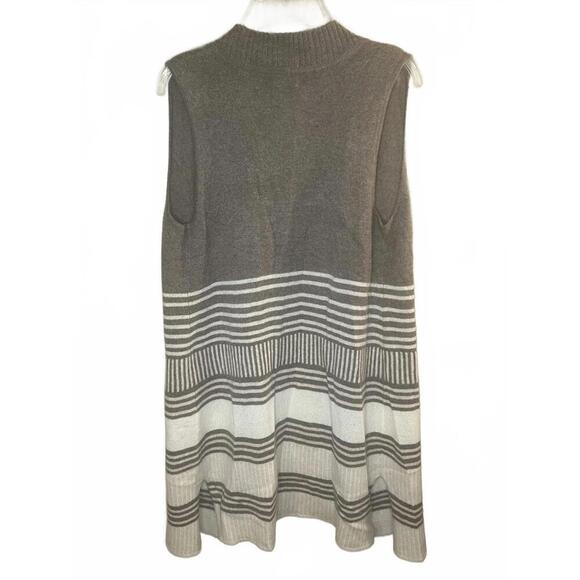 Only Mine Taupe White Striped 100% Cashmere Open Front Cardigan Vest Size Small - Picture 3 of 4